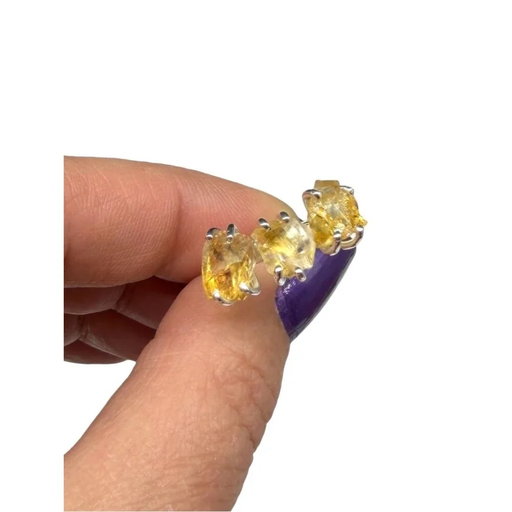 Citrine Ring Size 6 Solid 925 Sterling Silver Raw Rough Natural Stone Crystal